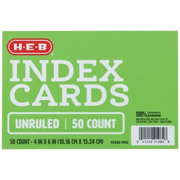 H-E-B Unruled Index Cards - White, 50 ct, 4" x 6"