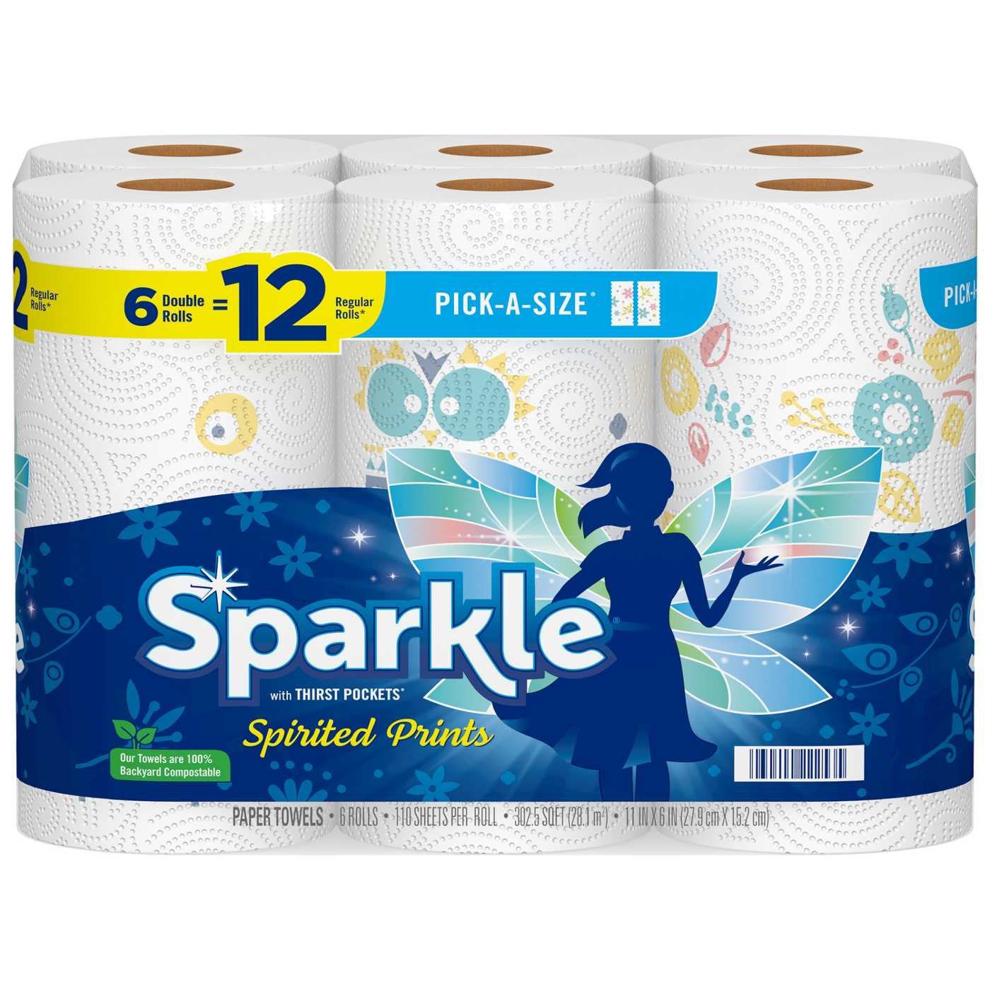 Sparkle Pick-A-Size Double Rolls Paper Towels with Thirst Pockets - Spirited Prints; image 1 of 2