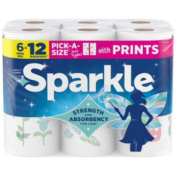 Sparkle Pick-A-Size Spirited Prints Paper Towels, 6 Double Rolls