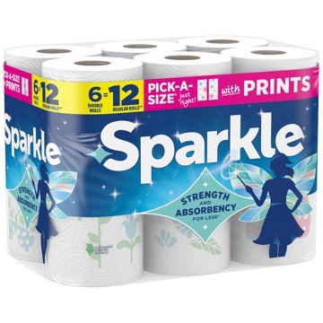 Sparkle Pick-A-Size Spirited Prints Paper Towels, 6 Double Rolls
