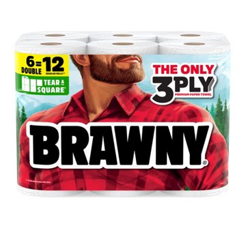 Brawny Tear-A-Square Paper Towels, 6 Double Rolls