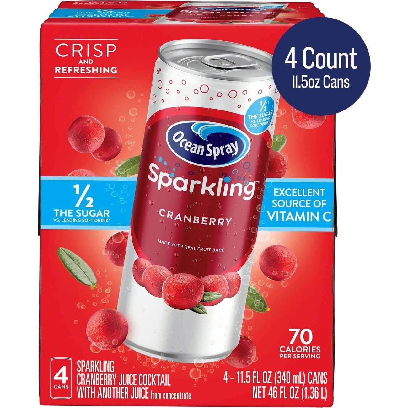Ocean Spray Sparkling Cranberry Juice Cocktail 4 pk Cans, 11.5 oz