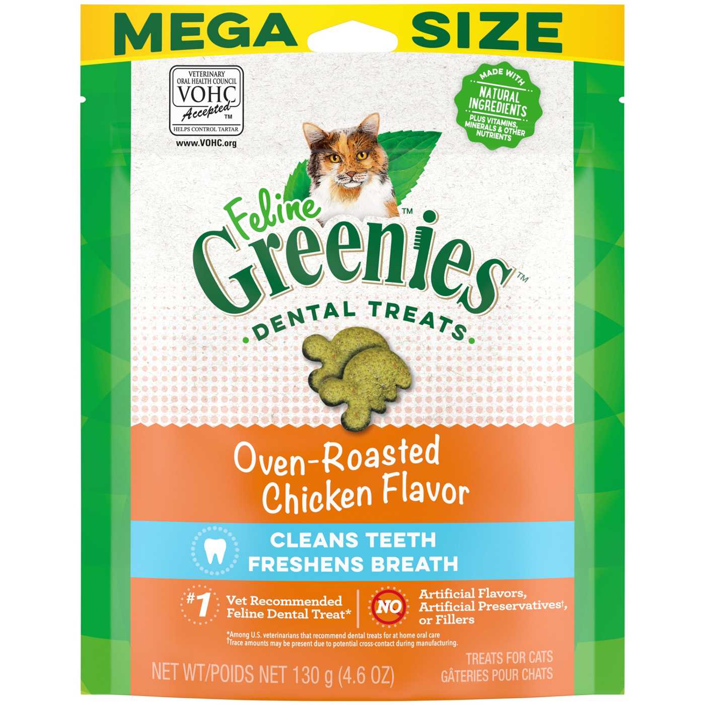 FELINE GREENIES Adult Natural Dental Care Cat Treats - Oven Roasted Chicken Flavor; image 1 of 5