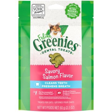 FELINE GREENIES Adult Natural Dental Care Cat Treats - Savory Salmon Flavor, 2.1 oz
