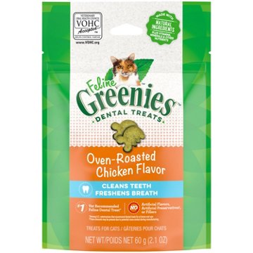 FELINE GREENIES Adult Natural Dental Care Cat Treats - Oven Roasted Chicken Flavor, 2.1 oz