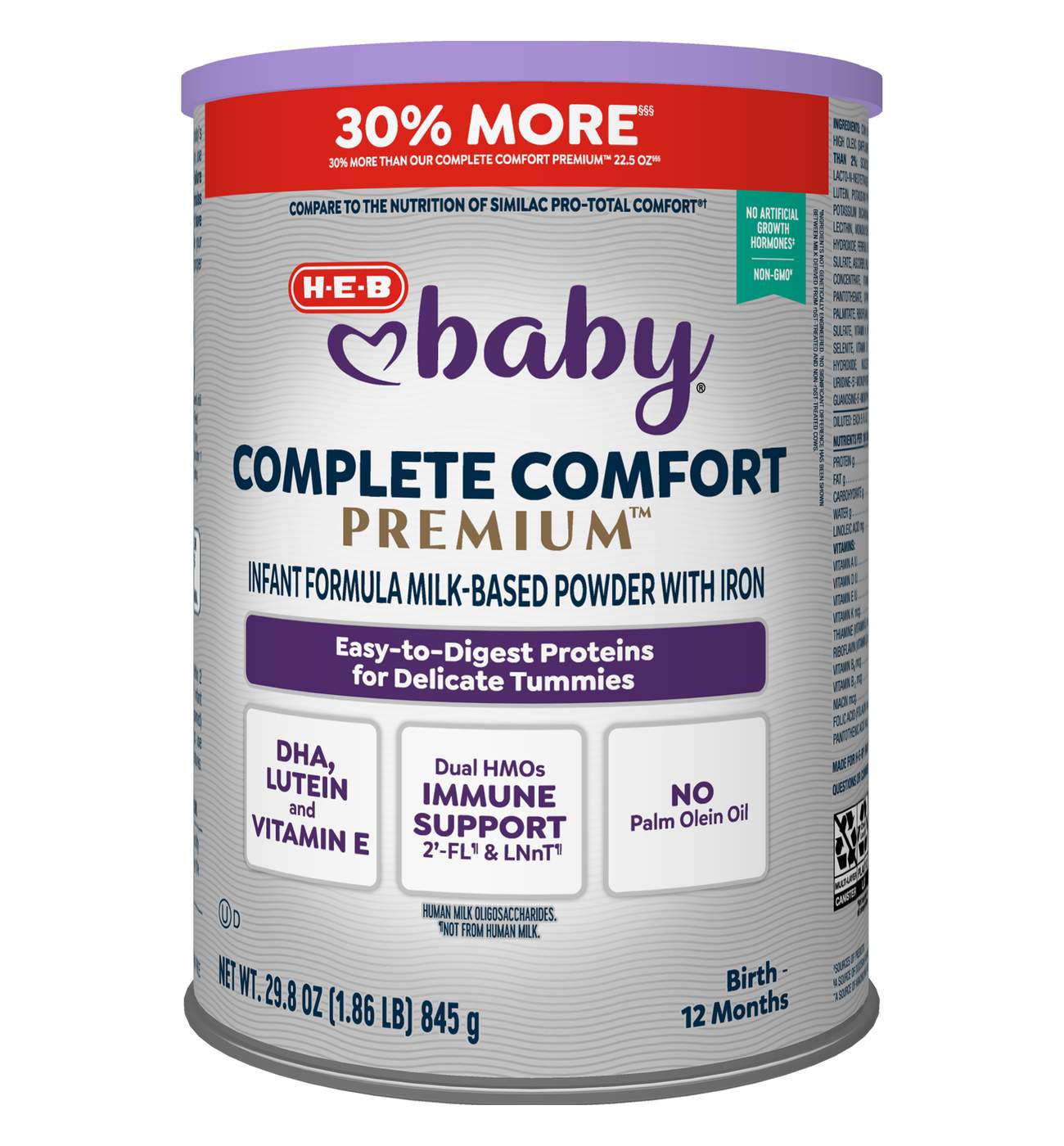 H-E-B Baby Complete Comfort Premium Baby Formula Milk-Based Powder with Iron; image 1 of 6