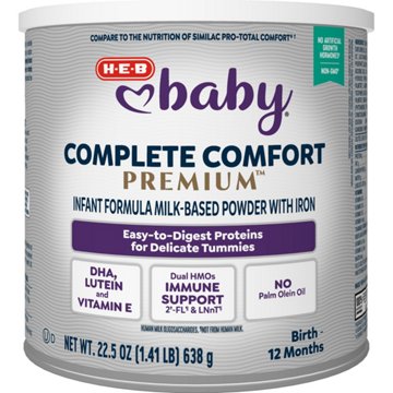 H-E-B Baby Complete Comfort Premium Baby Formula Milk-Based Powder with Iron, 22.5 oz