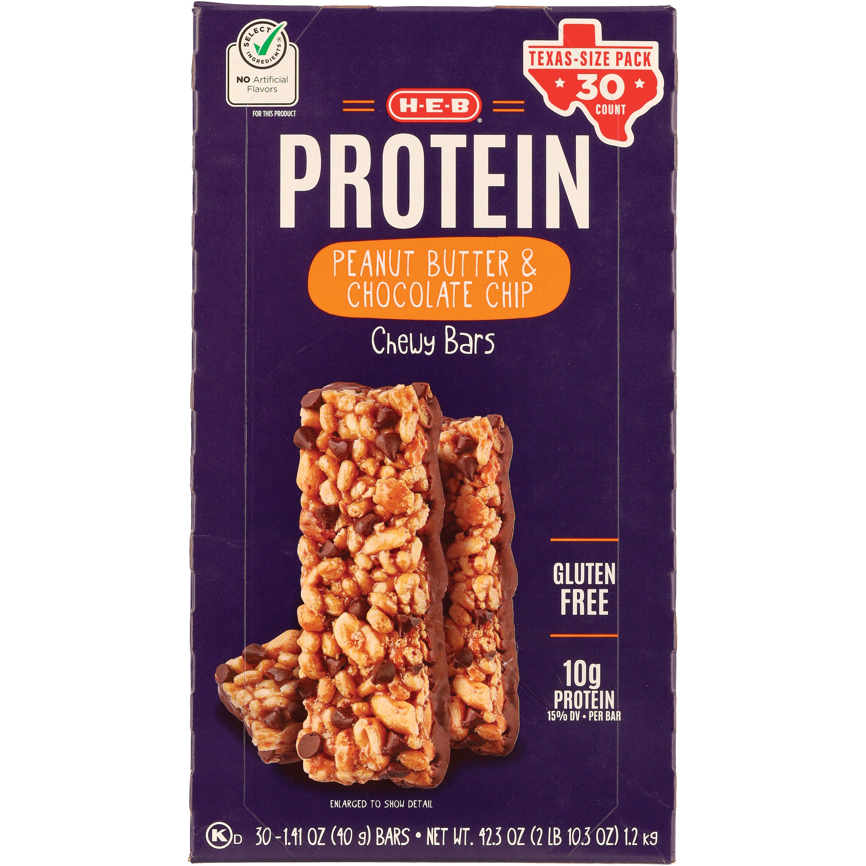 H-E-B 10g Protein Chewy Bars, Peanut Butter & Chocolate Chip - Texas-Size  Pack