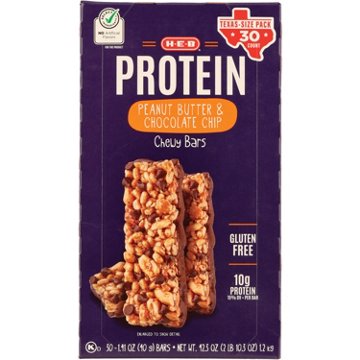 H-E-B 10g Protein Chewy Bars, Peanut Butter & Chocolate Chip - Texas-Size Pack, 30 ct