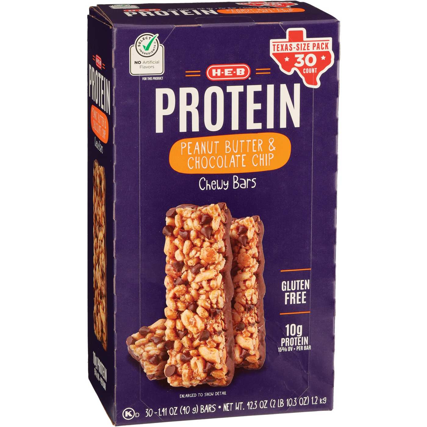 H-E-B 10g Protein Chewy Bars, Peanut Butter & Chocolate Chip - Texas-Size Pack; image 2 of 2