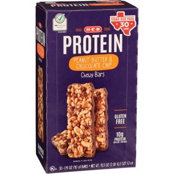 H-E-B 10g Protein Chewy Bars, Peanut Butter & Chocolate Chip - Texas-Size Pack, 30 ct