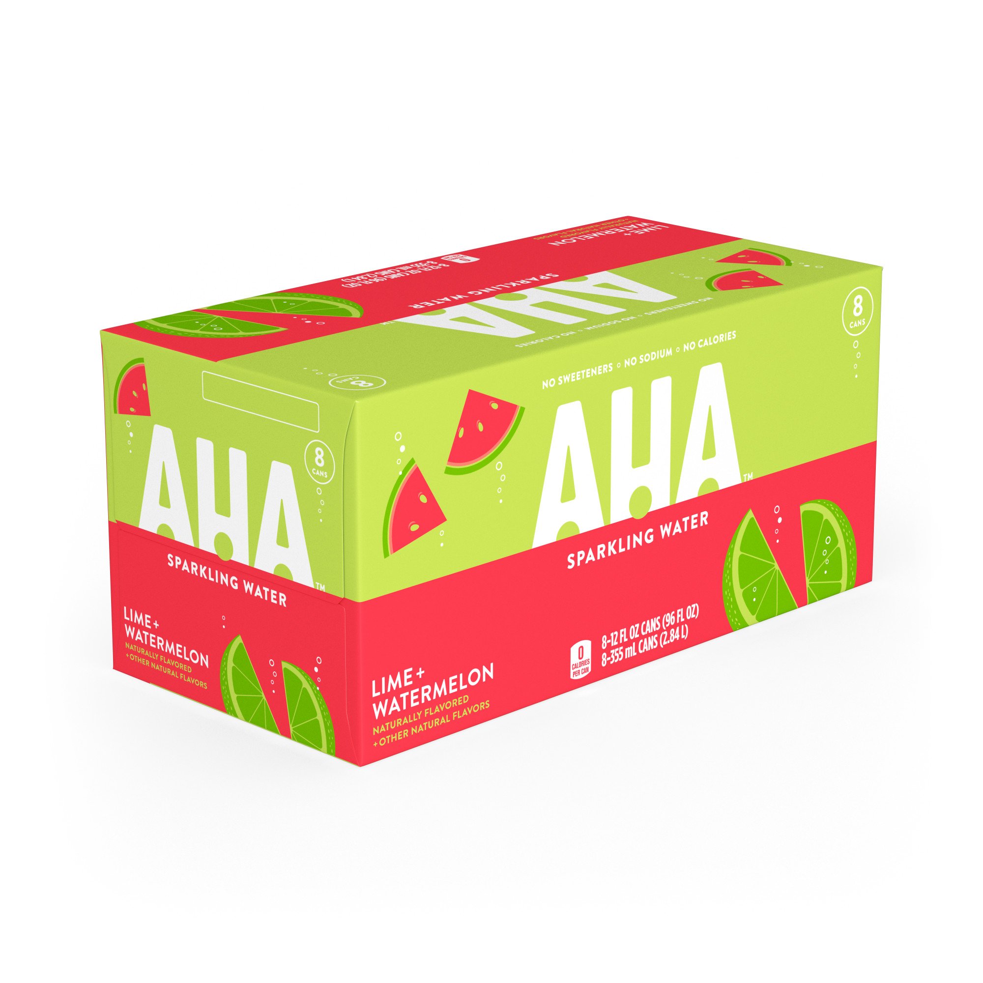 AHA Lime and Watermelon Sparkling Water, 12 fl oz, 8 Cans 