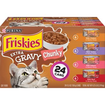 Friskies Purina Extra Gravy Wet Cat Food Chunky Variety Pack - Chicken, Turkey, Salmon, Beef