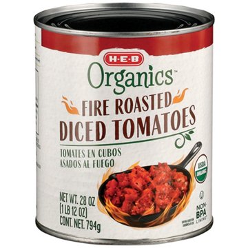 H-E-B Organics Fire Roasted Diced Tomatoes, 28 oz