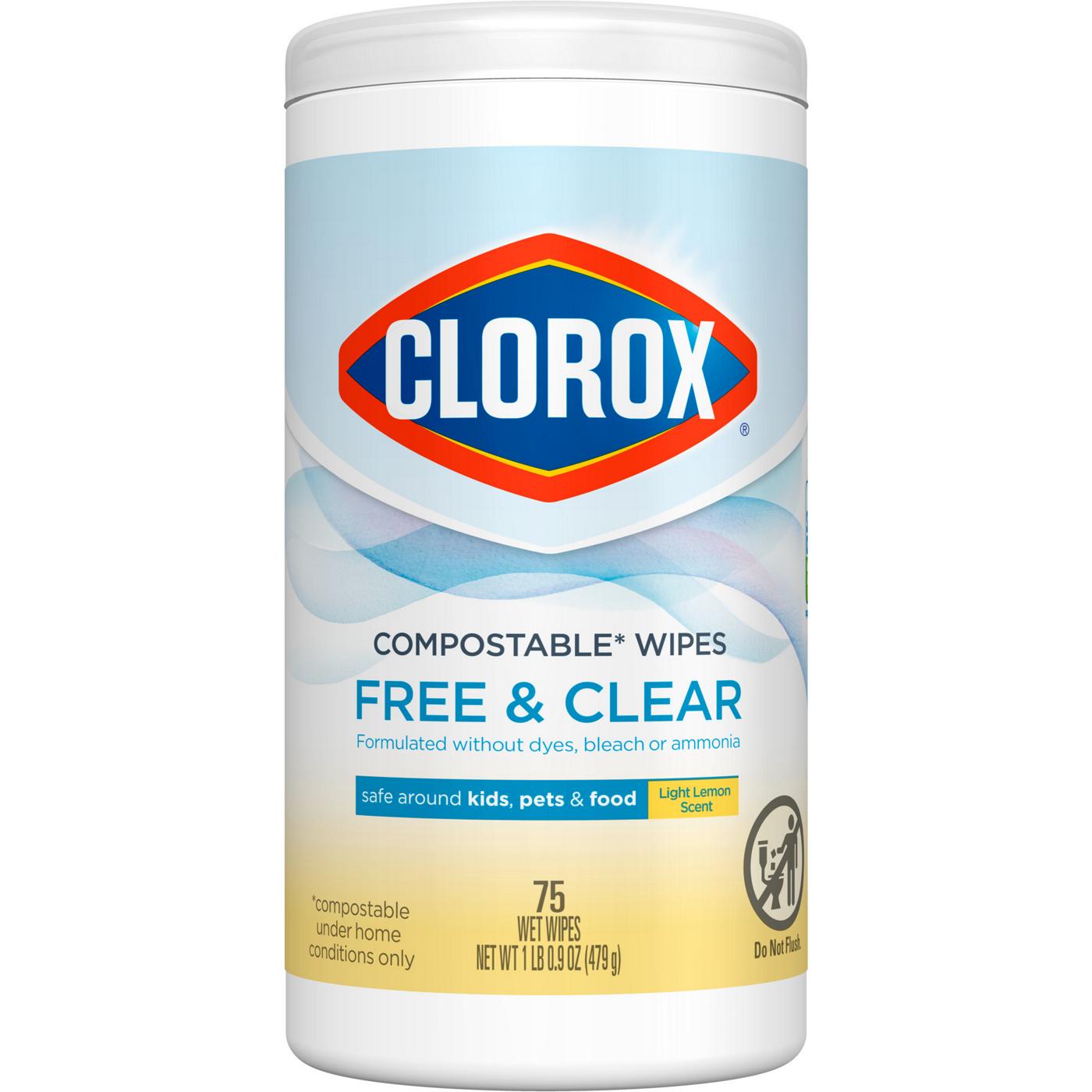 Clorox Free & Clear Compostable Cleaning Wipes - Light Lemon Scent; image 1 of 7