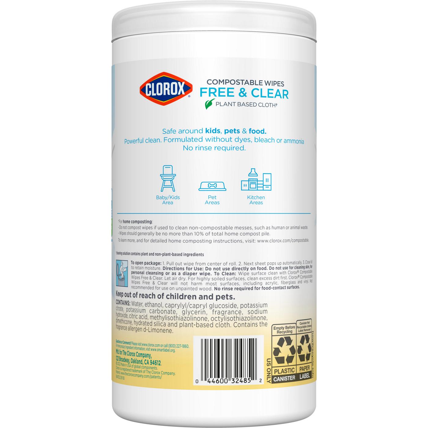 Clorox Free & Clear Compostable Cleaning Wipes - Light Lemon Scent ...