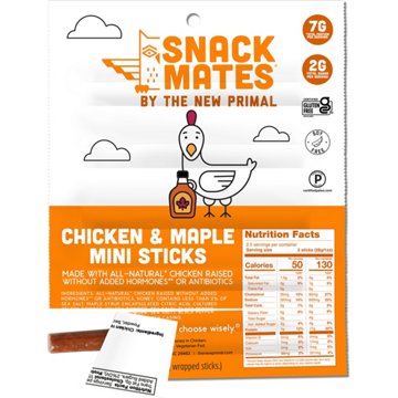 New Primal Snack Mates 7g Protein Mini Chicken & Maple Meat Sticks, 5 ct