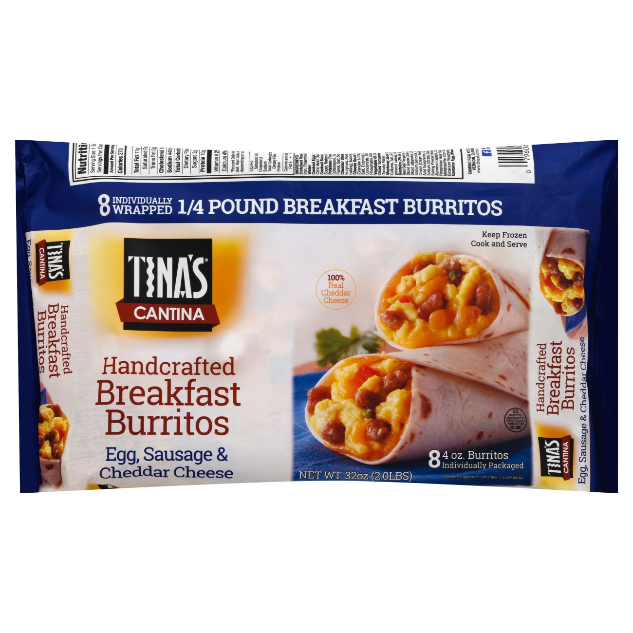 Tina's Cantina Egg Sausage And Cheddar Cheese Breakfast Burritos Shop