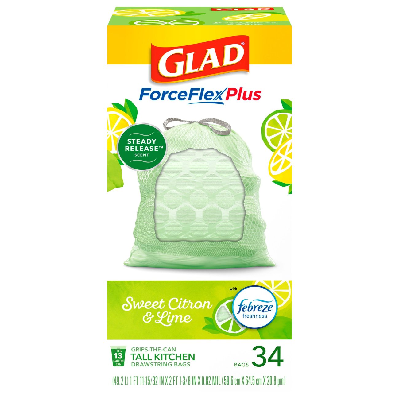 Glad Glad ForceFlexPlus Tall Kitchen Drawstring Trash Bags - 13 Gallon  Trash Bag, Febreze Beachside Breeze - Shop Trash Bags at H-E-B