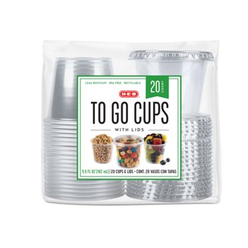 H-E-B 5.5 oz Clear Plastic To Go Cups with Lids, 20 pk