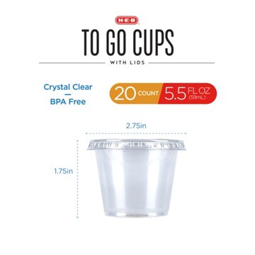 H-E-B 5.5 oz Clear Plastic To Go Cups with Lids, 20 pk