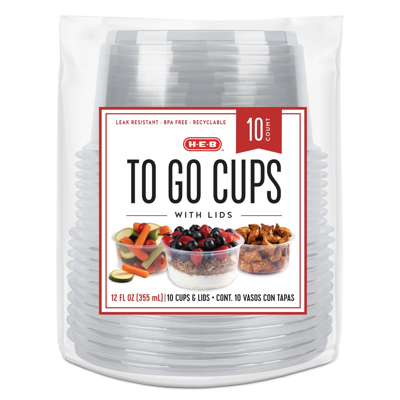 H-E-B 12 oz Clear Plastic To Go Cups with Lids; image 1 of 4