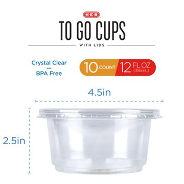 H-E-B 12 oz Clear Plastic To Go Cups with Lids, 10 pk