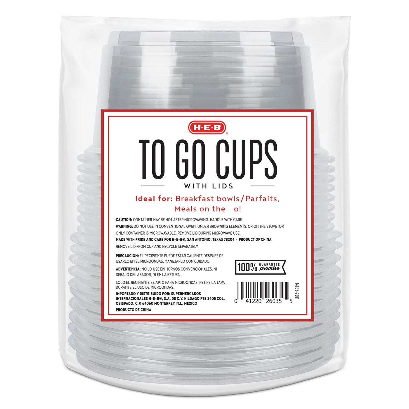 H-E-B 12 oz Clear Plastic To Go Cups with Lids; image 3 of 4