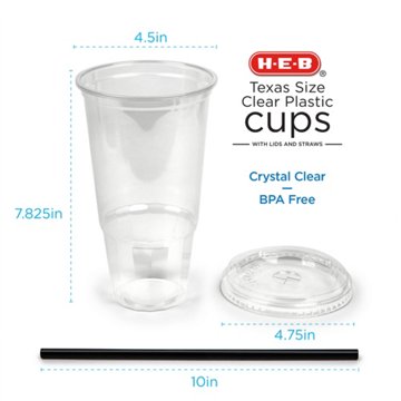 H-E-B 44 oz Texas Size Clear Plastic Cups with Lids and Straws, 9 ct