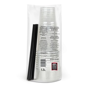 H-E-B 44 oz Texas Size Clear Plastic Cups with Lids and Straws, 9 ct