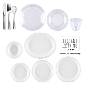 Elegant Living by H-E-B Plastic Knives, Forks & Spoons Combo Pack - Silver, 39 ct
