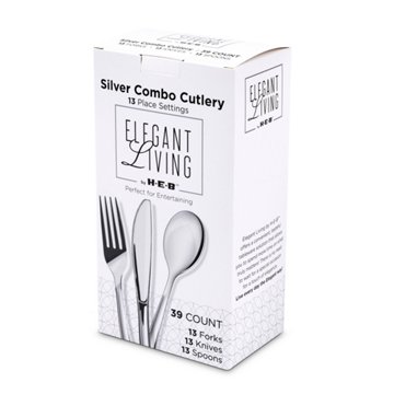 Elegant Living by H-E-B Plastic Knives, Forks & Spoons Combo Pack - Silver, 39 ct