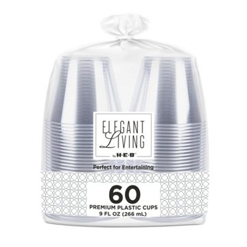 Elegant Living by H-E-B 9 oz Premium Clear Plastic Cups, 60 ct