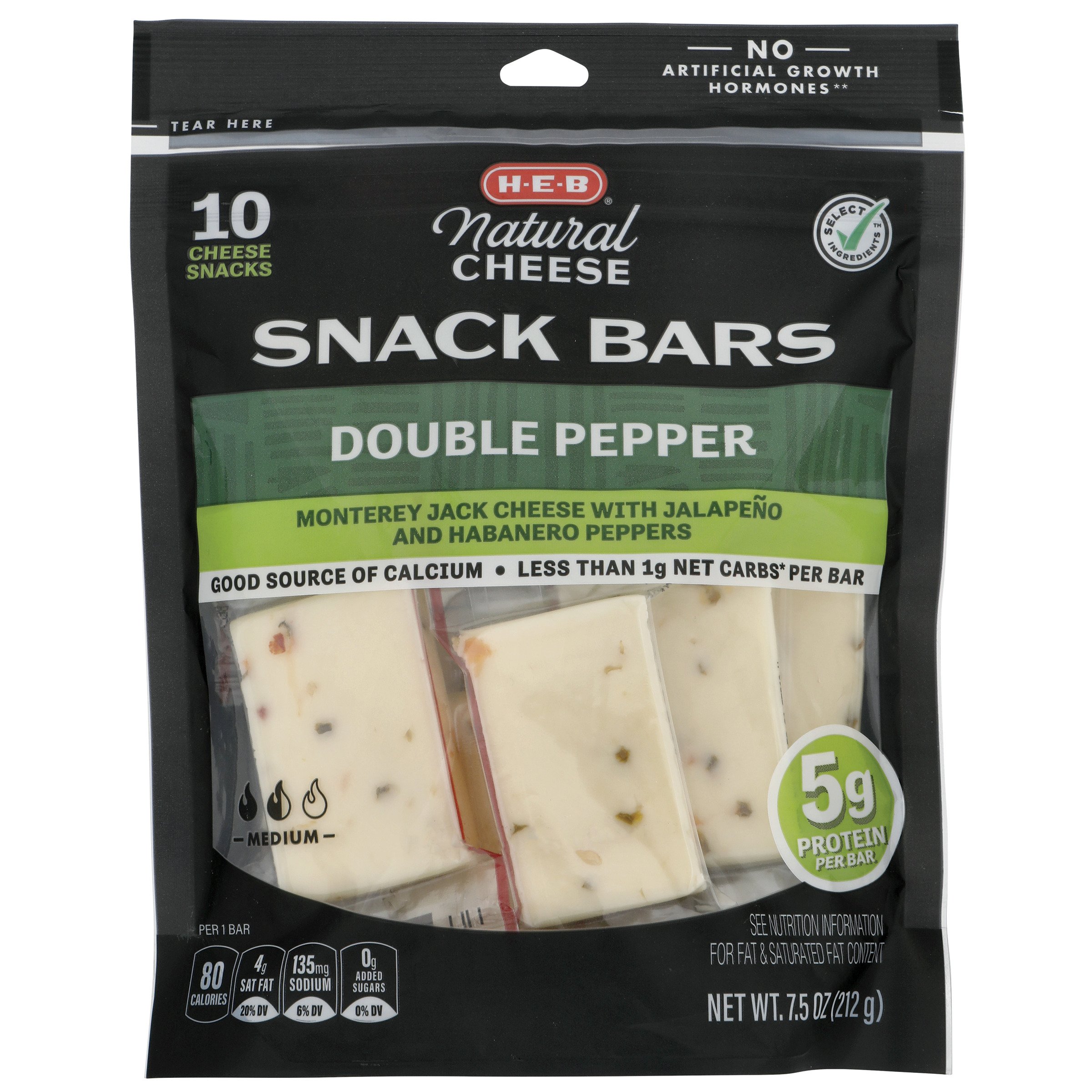 H-E-B Double Pepper Monterey Jack Cheese Snack Bars, 10 ct, 7.5 oz