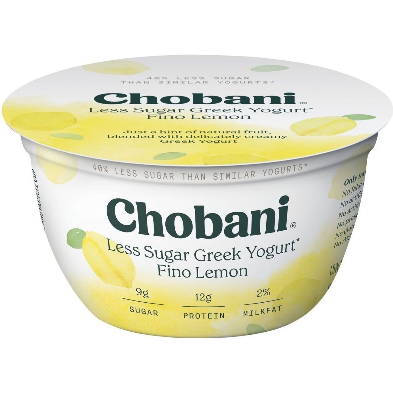 Chobani Less Sugar Fino Lemon Greek Yogurt , 5.3 oz
