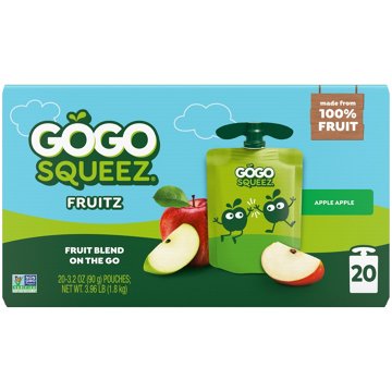 GoGo squeeZ No Sugar Added Apple Applesauce & Fruit Puree Pouches, 20 ct