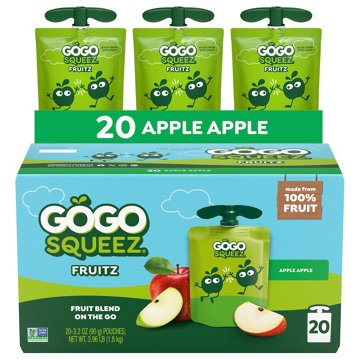 GoGo squeeZ No Sugar Added Apple Applesauce & Fruit Puree Pouches, 20 ct