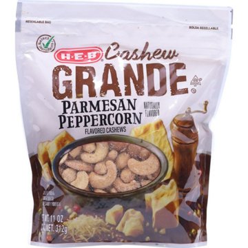 H-E-B Cashew Grande Roasted Whole Cashews - Parmesan Peppercorn, 11 oz