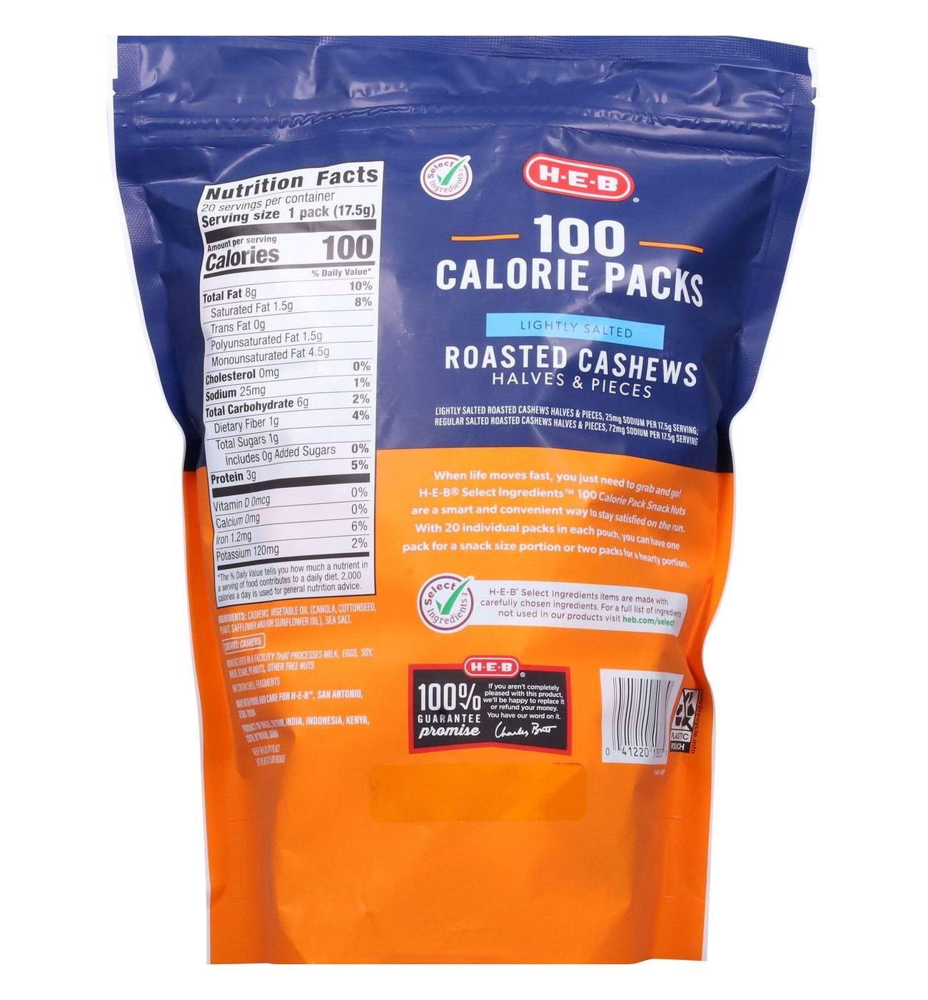 H-E-B Lightly Salted Roasted Cashews 100 Calorie Snack Packs; image 2 of 5