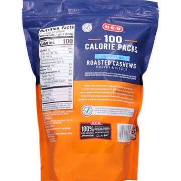 H-E-B Lightly Salted Roasted Cashews 100 Calorie Snack Packs, 20 ct