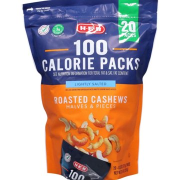 H-E-B Lightly Salted Roasted Cashews 100 Calorie Snack Packs, 20 ct