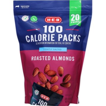 H-E-B Lightly Salted Roasted Almonds 100 Calorie Snack Packs, 20 ct