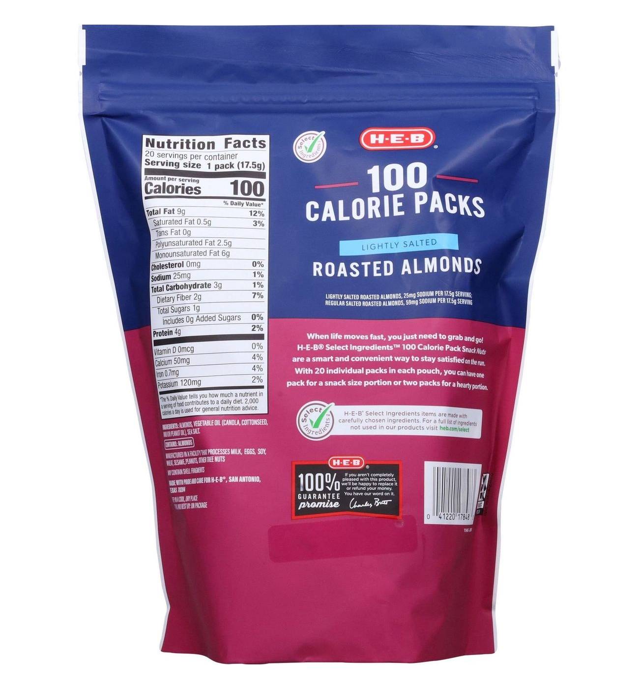 H-E-B Lightly Salted Roasted Almonds 100 Calorie Snack Packs; image 3 of 5