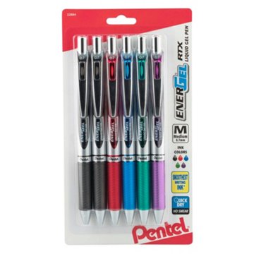 Pentel EnerGel RTX 0.7mm Retractable Liquid Gel Pens - Assorted Ink, 6 pk