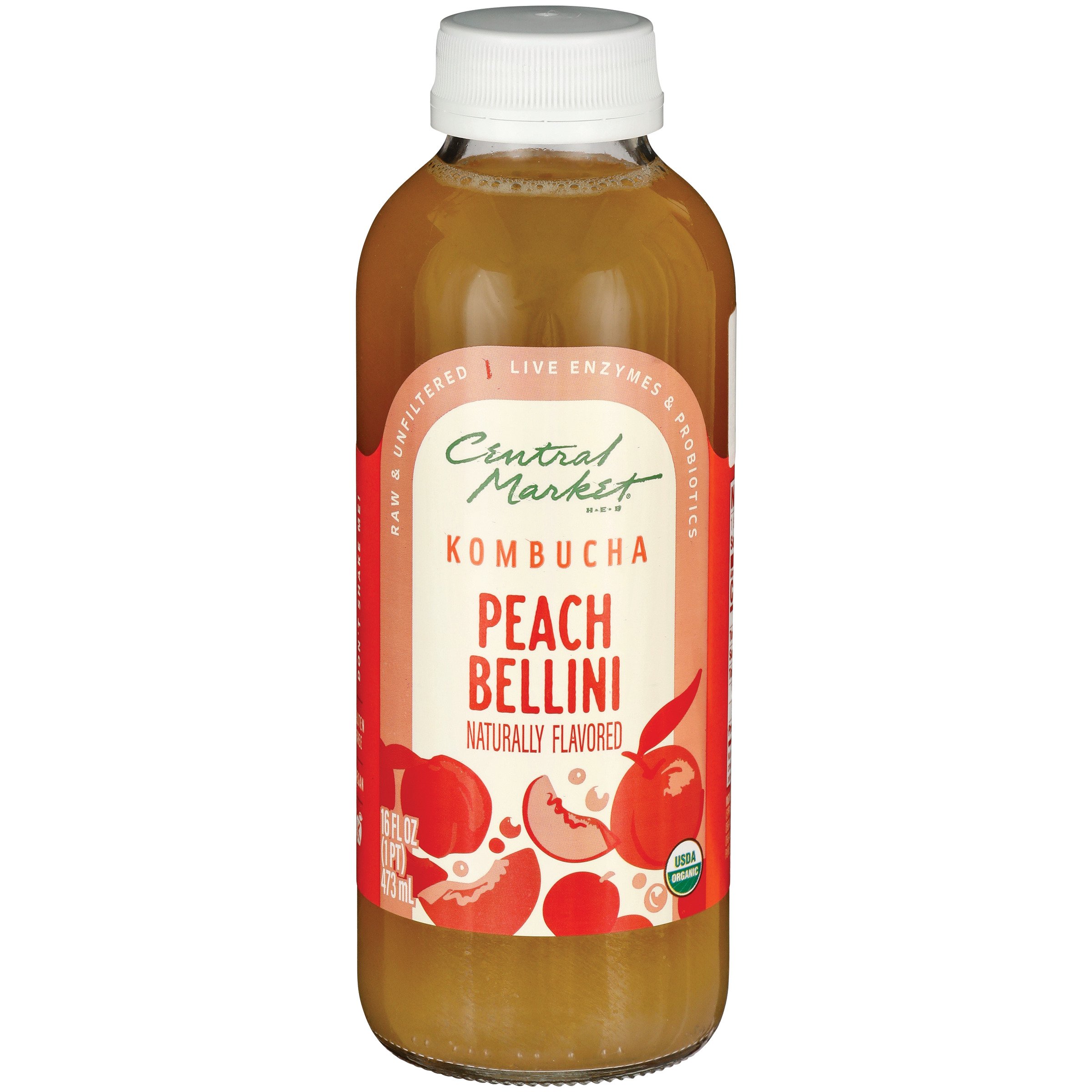 Central Market Organic Kombucha - Peach Bellini, 16 oz