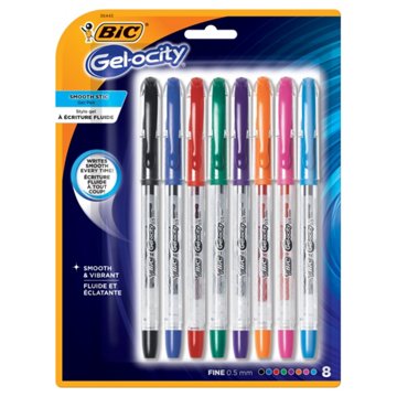 BIC Gel-ocity Smooth Stic 0.5mm Gel Pens - Assorted Ink, 8 pk
