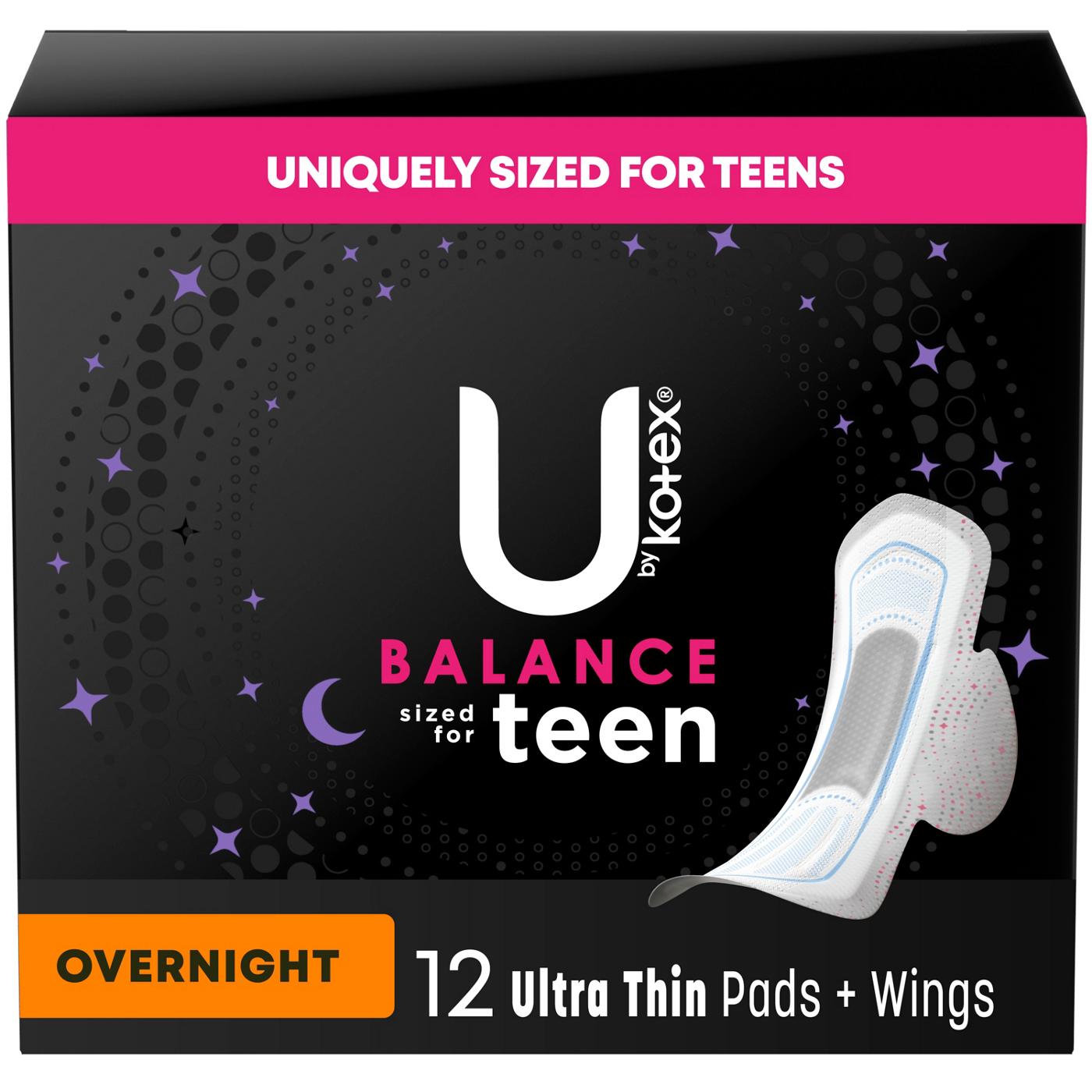 U by Kotex Balance - Sized for Teens Ultra Thin Overnight Pads with Wings; image 1 of 8