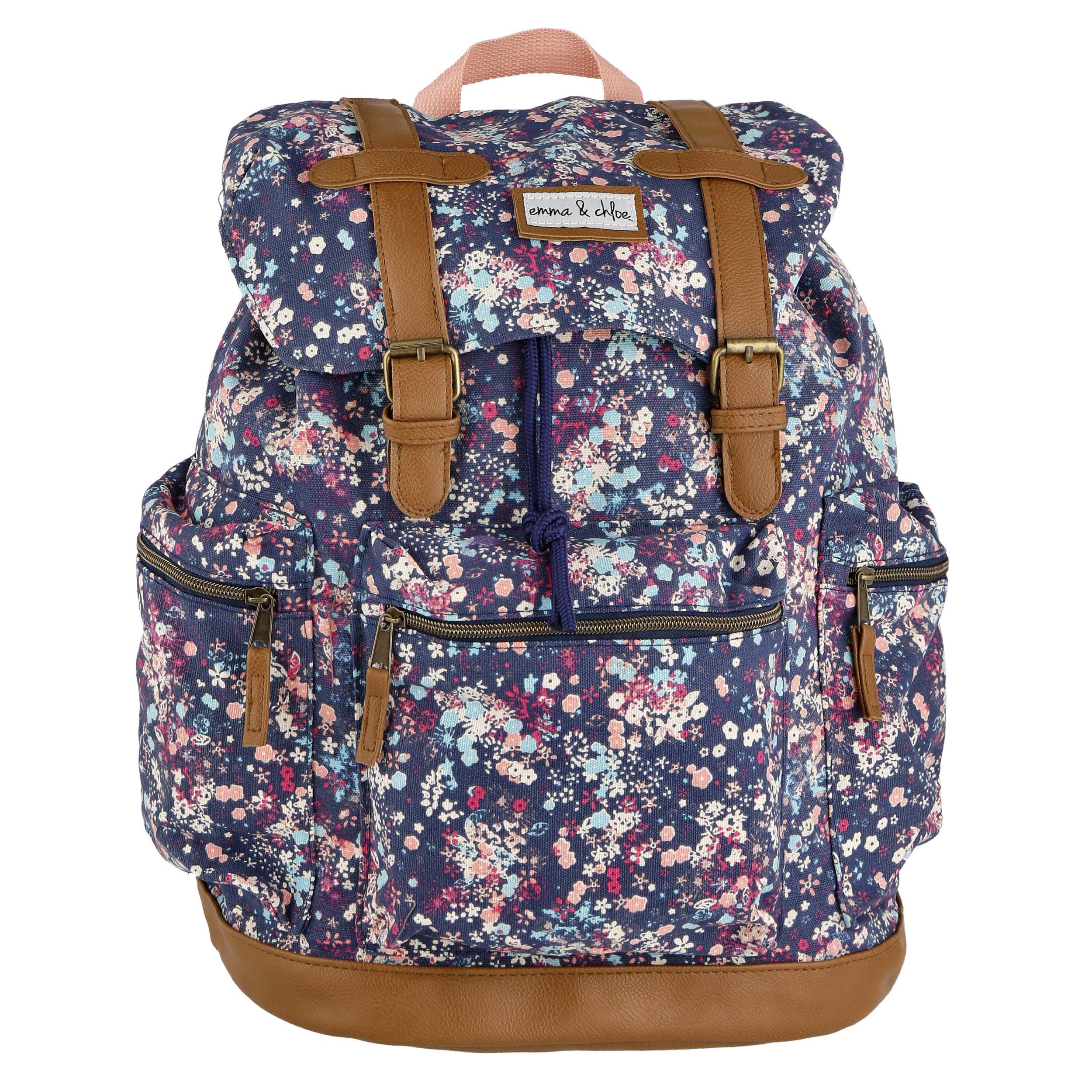 Emma & Chloe Blue Floral Multi Pocket Cotton Backpack - Shop Backpacks ...