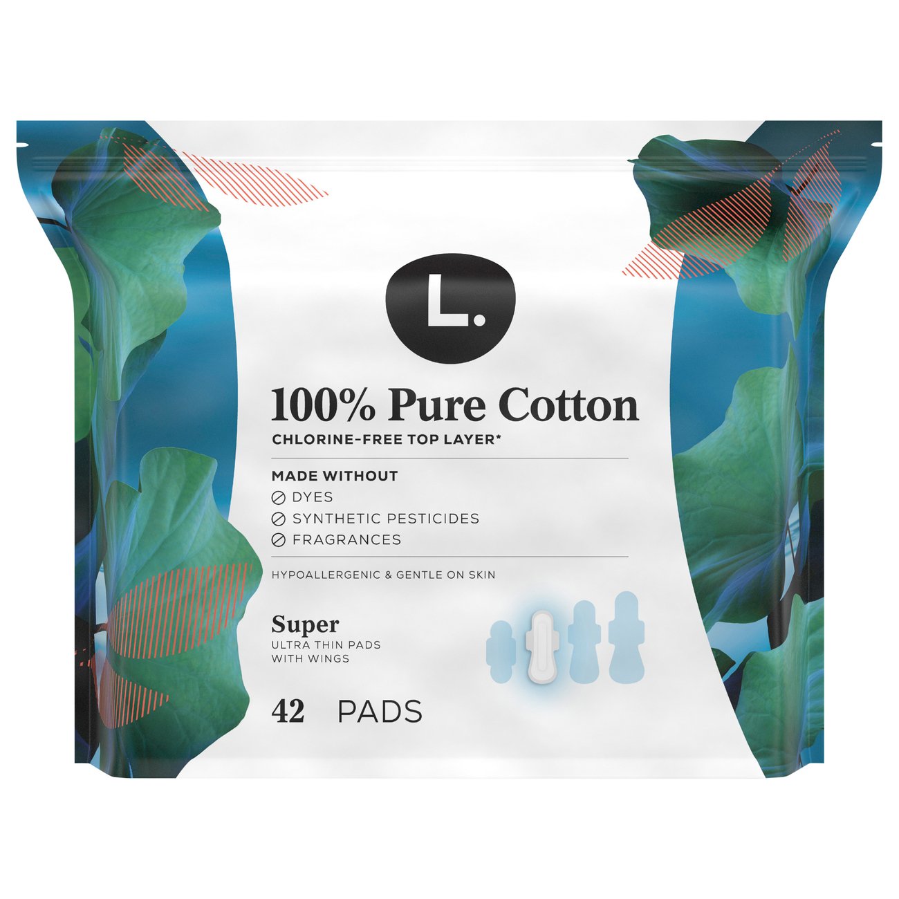 L. Chlorine Free Ultra Thin Pads Super Absorbency Organic Cotton - 42 Count  - Albertsons