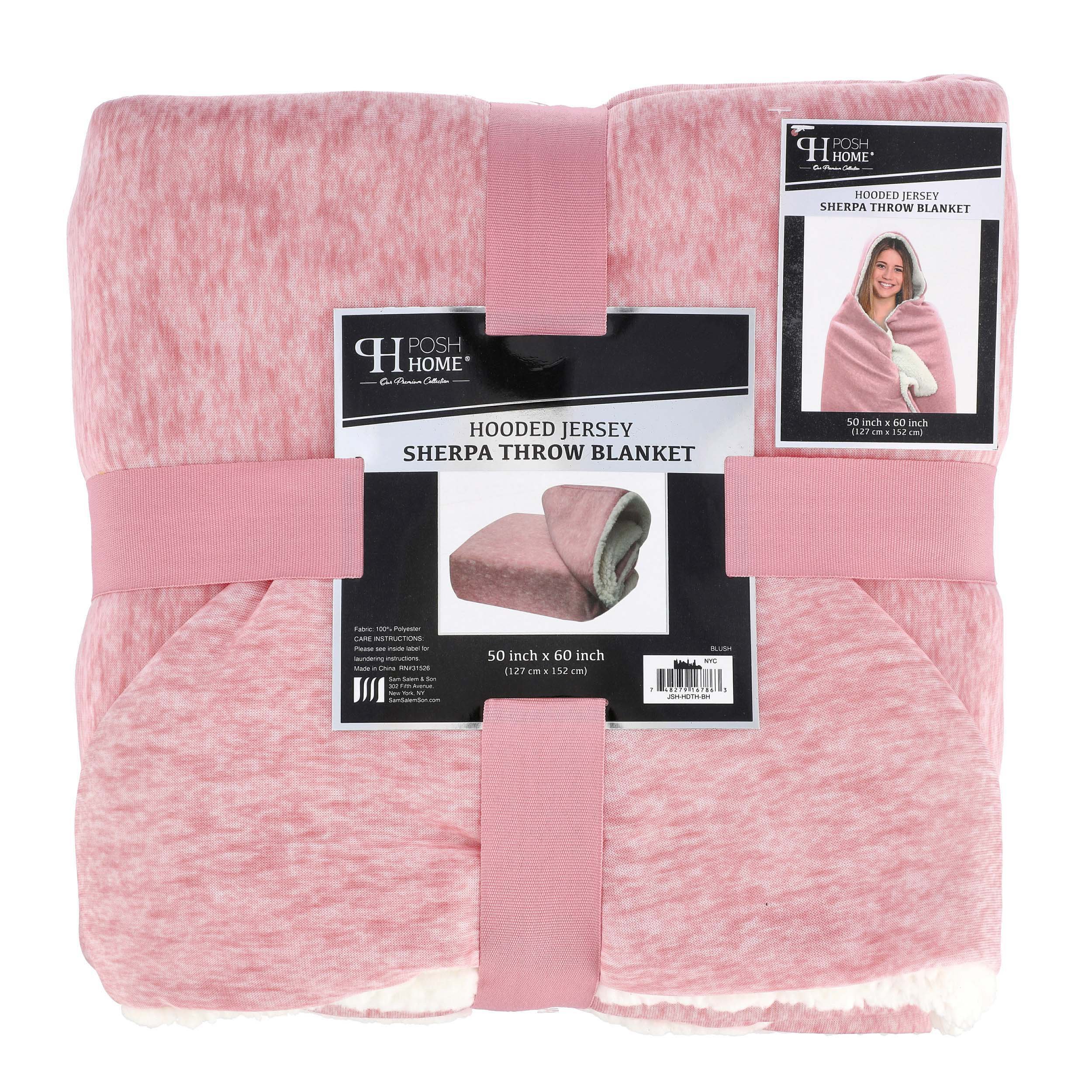 Posh Home Blush Hooded Jersey Sherpa Throw Blanket Shop Blankets Throws At HEB